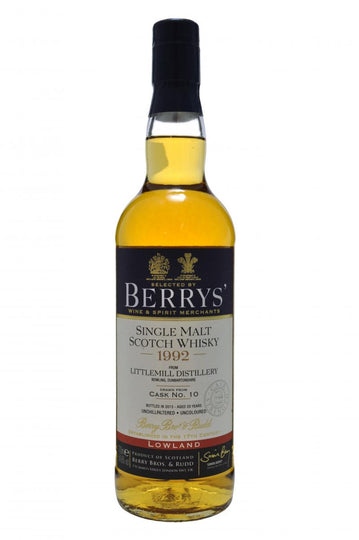 littlemill distilled 1992, 20 year old, bottled 2013 by berry bros and rudd, lowland single malt scotch whisky whiskey