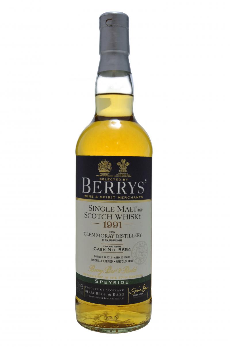 glen moray distilled 1991, 20 year old, bottled 2012 by berry bros and rudd, lowland single malt scotch whisky whiskey
