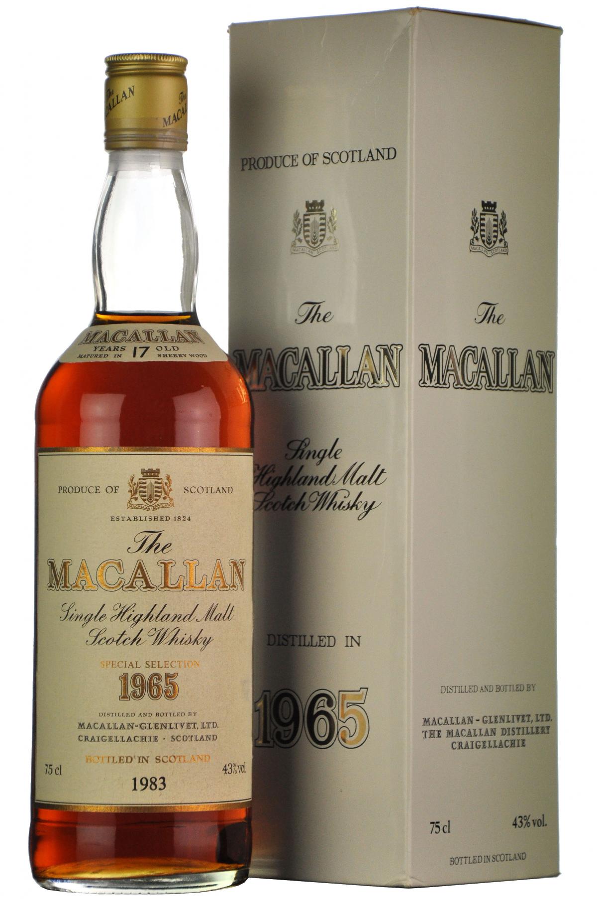 macallan distilled 1965, bottled 1983, 17 year old speyside single malt scotch whisky whiskey