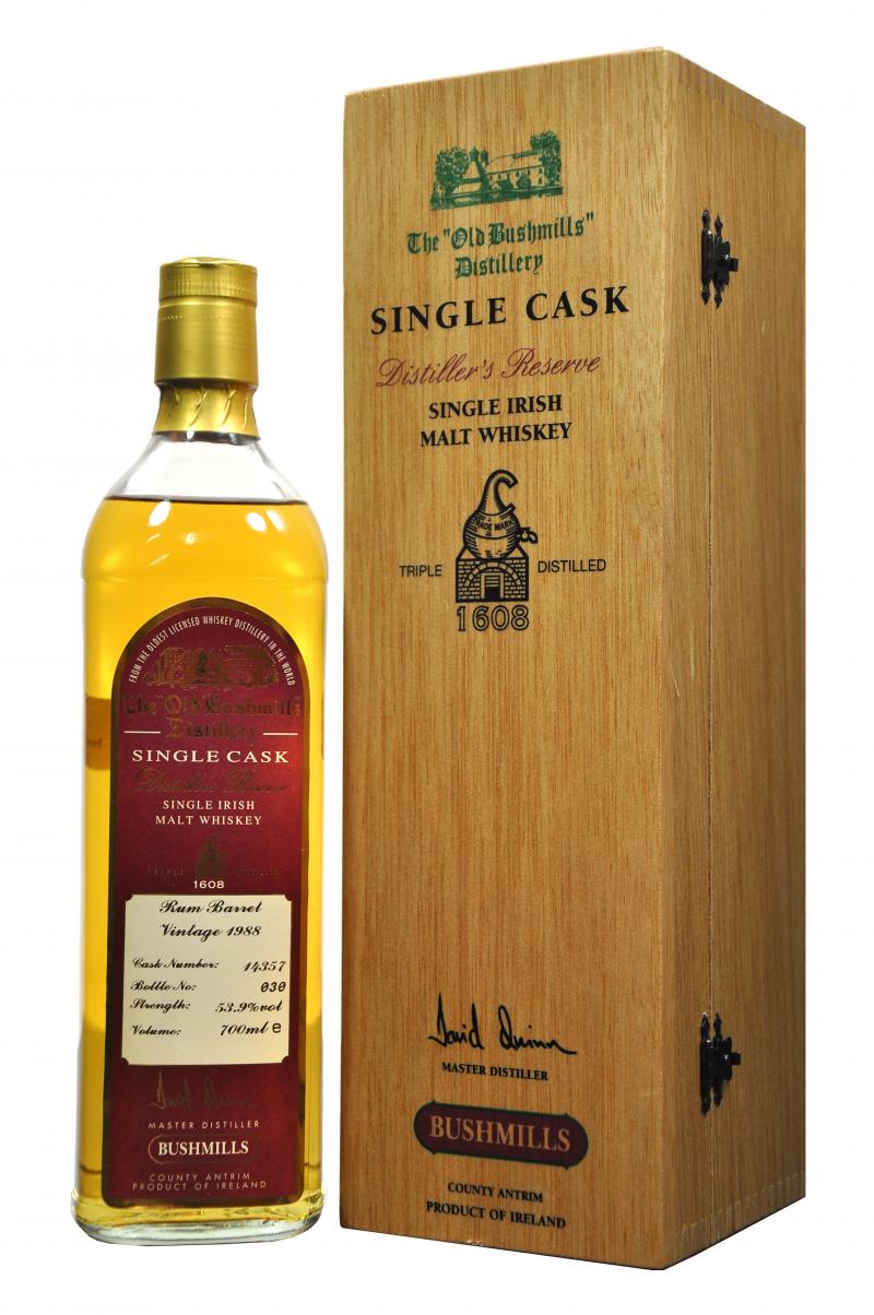 bushmills distilled 1988, cask number 14357, limited edition, single irish malt whisky whiskey
