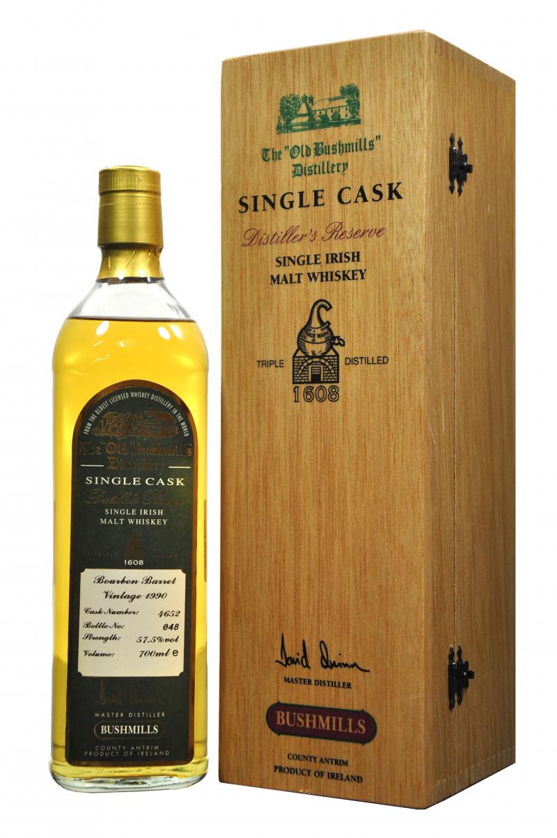 bushmills distilled 1990, cask number 4652, limited edition, single irish malt whisky whiskey
