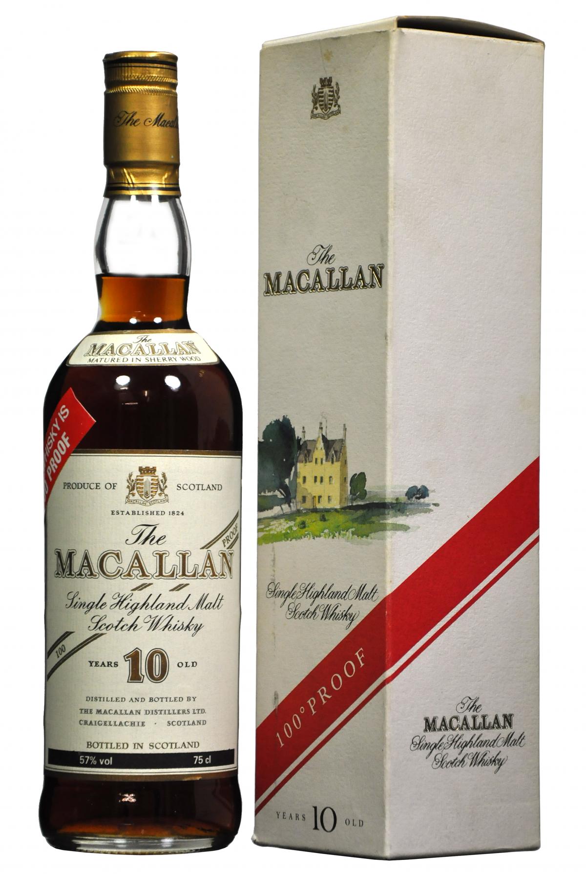 macallan 10 year old 75cl, 100 proof, speyside single malt scotch whisky whiskey