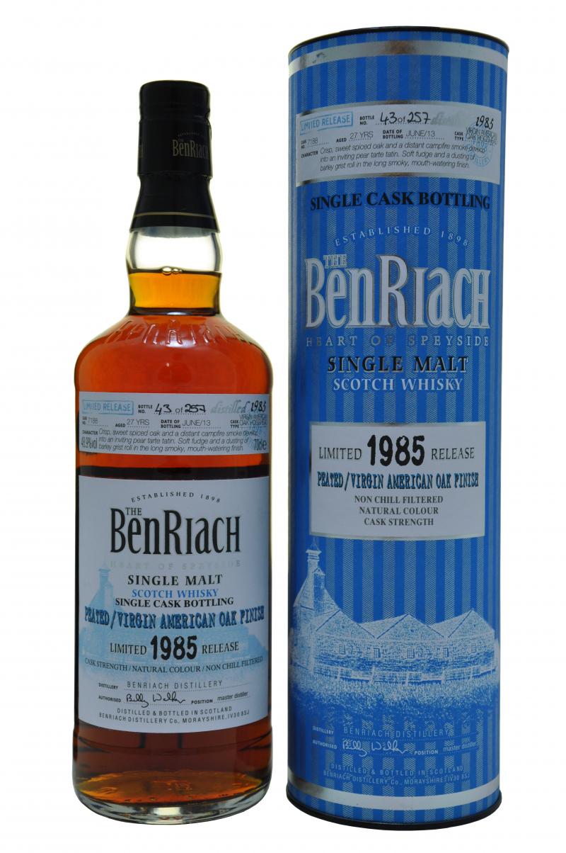 benriach distilled 1985, 27 year old batch 10, speyside single malt scotch whisky whiskey