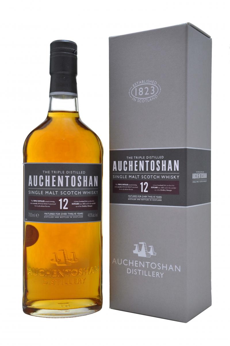 auchentoshan 12 year old triple distilled, lowland single malt scotch whisky whiskey