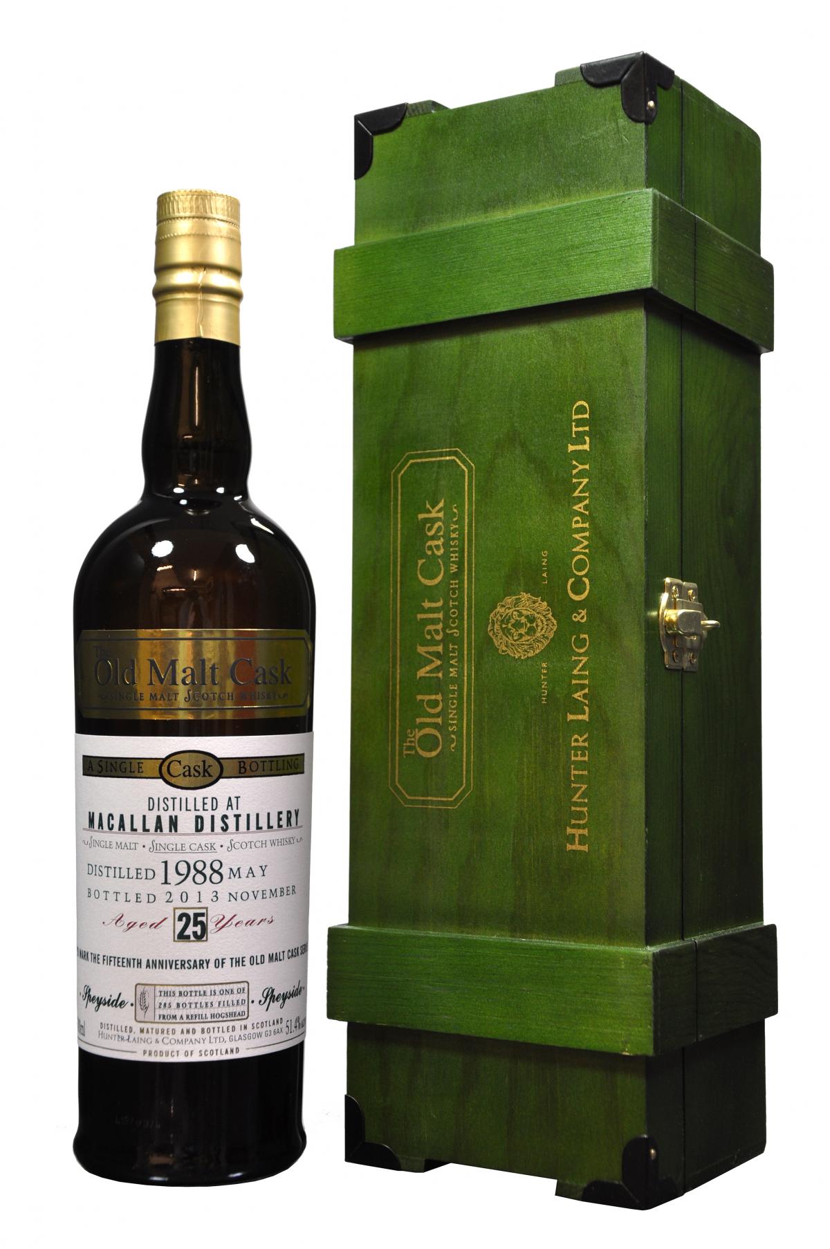 macallan distilled 1988, 25 year old bottled by hunter laing old malt cask, single malt scotch whisky whiskey