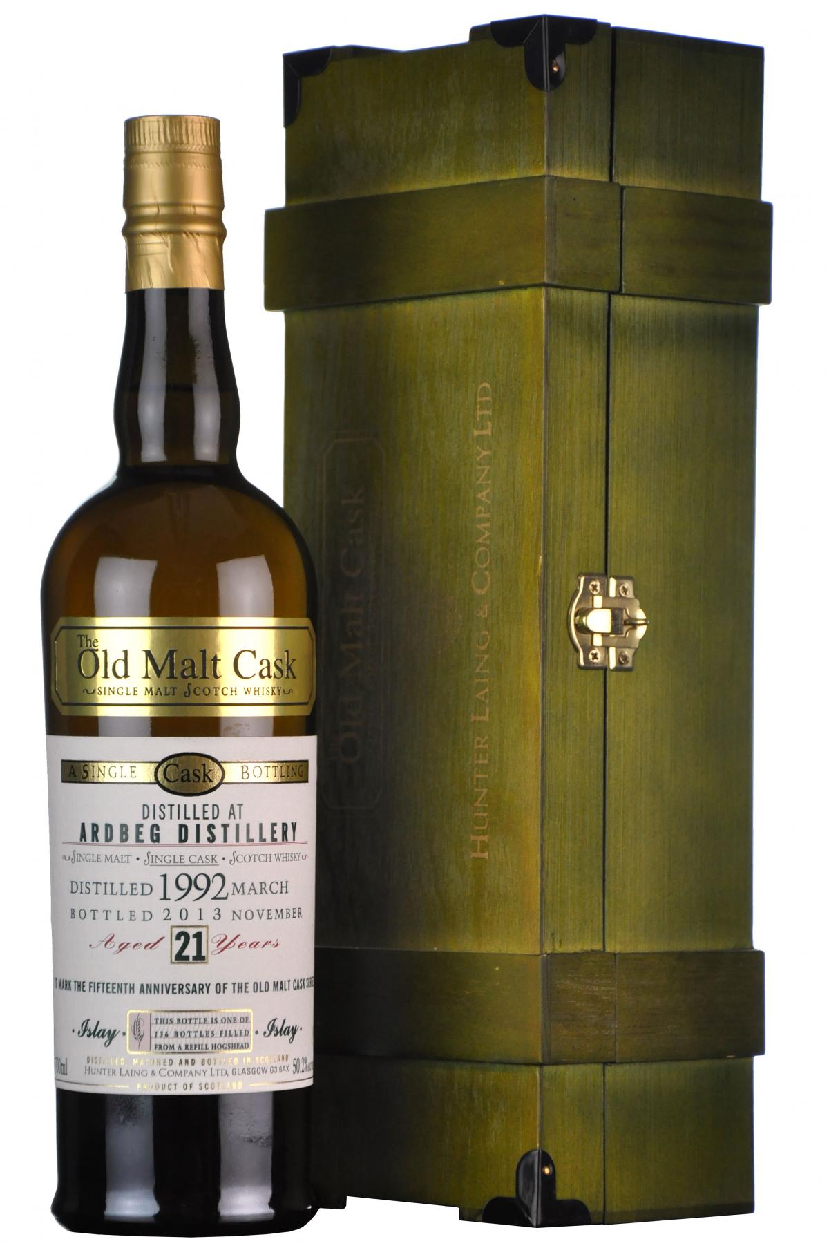 ardbeg distilled 1992, 21 year old bottled by douglas laing old malt cask, single malt scotch whisky whiskey