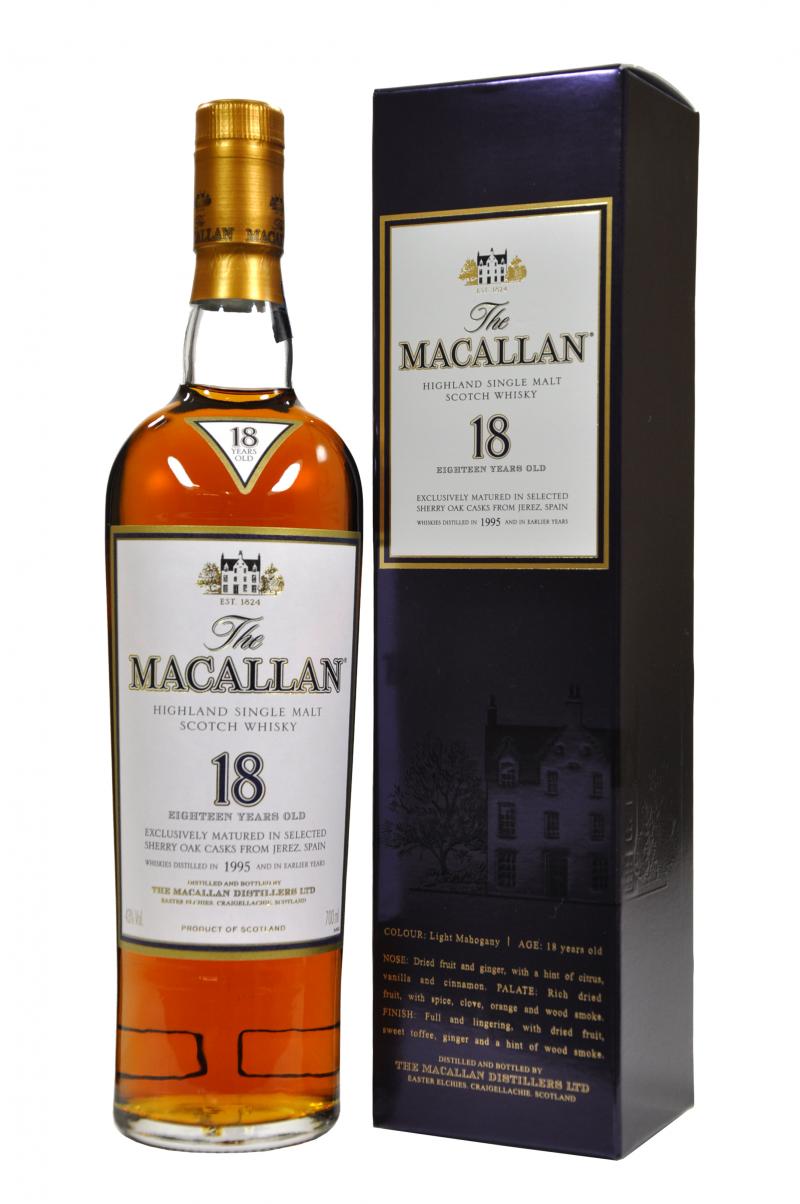 macallan distilled 1995 in sherry casks, 18 year old speyside single malt scotch whisky