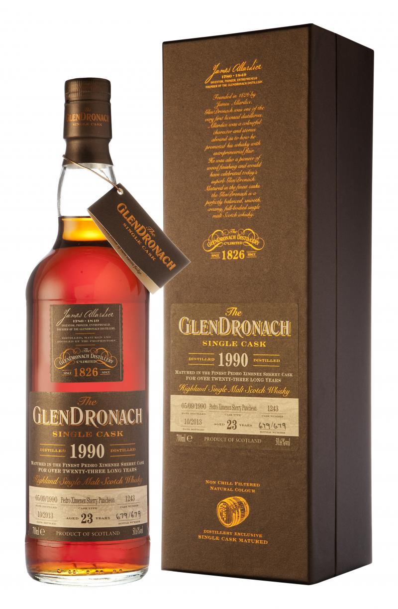 glendronach 1990, 23 year old, single csk 1243, batch 9, speyside single malt scotch whisky