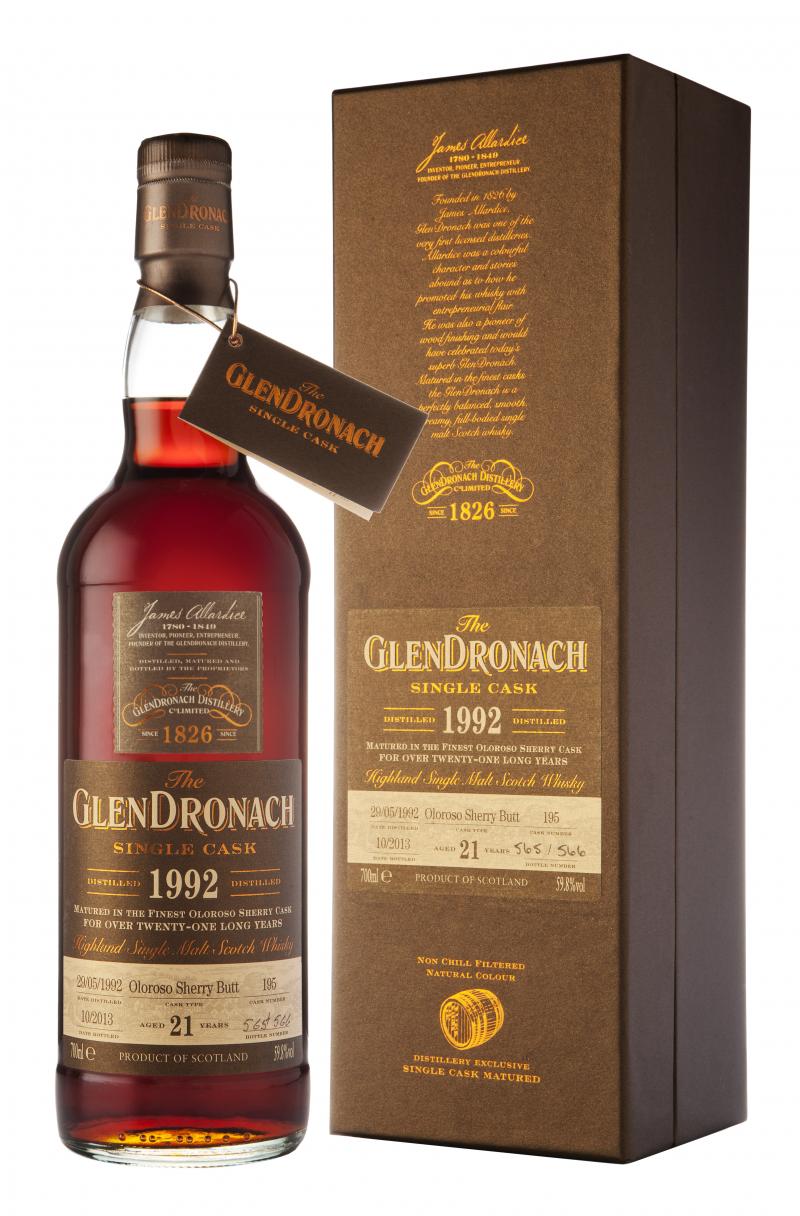glendronach 1992, 21 year old, single csk 195, batch 9, speyside single malt scotch whisky