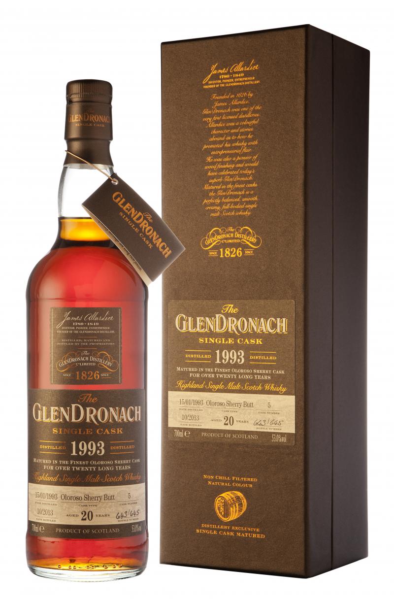 glendronach 1993, 20 year old, single cask 5, batch 9, speyside single malt scotch whisky