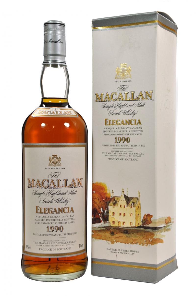 macallan 1990, elegancia 1 litre bottled 2002, speyside single malt scotch whisky