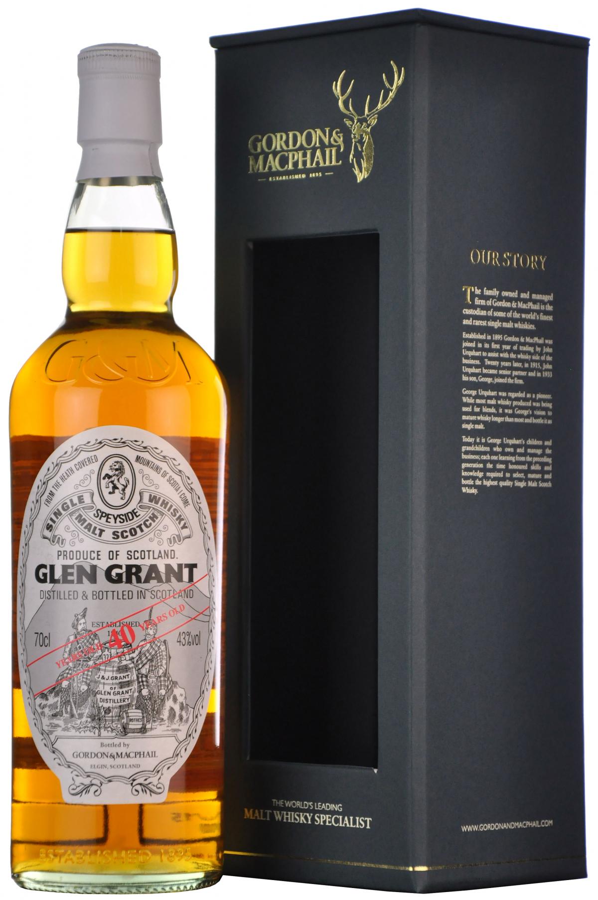 glen grant 40 year old, gordon & macphail, speyside single malt scotch whisky