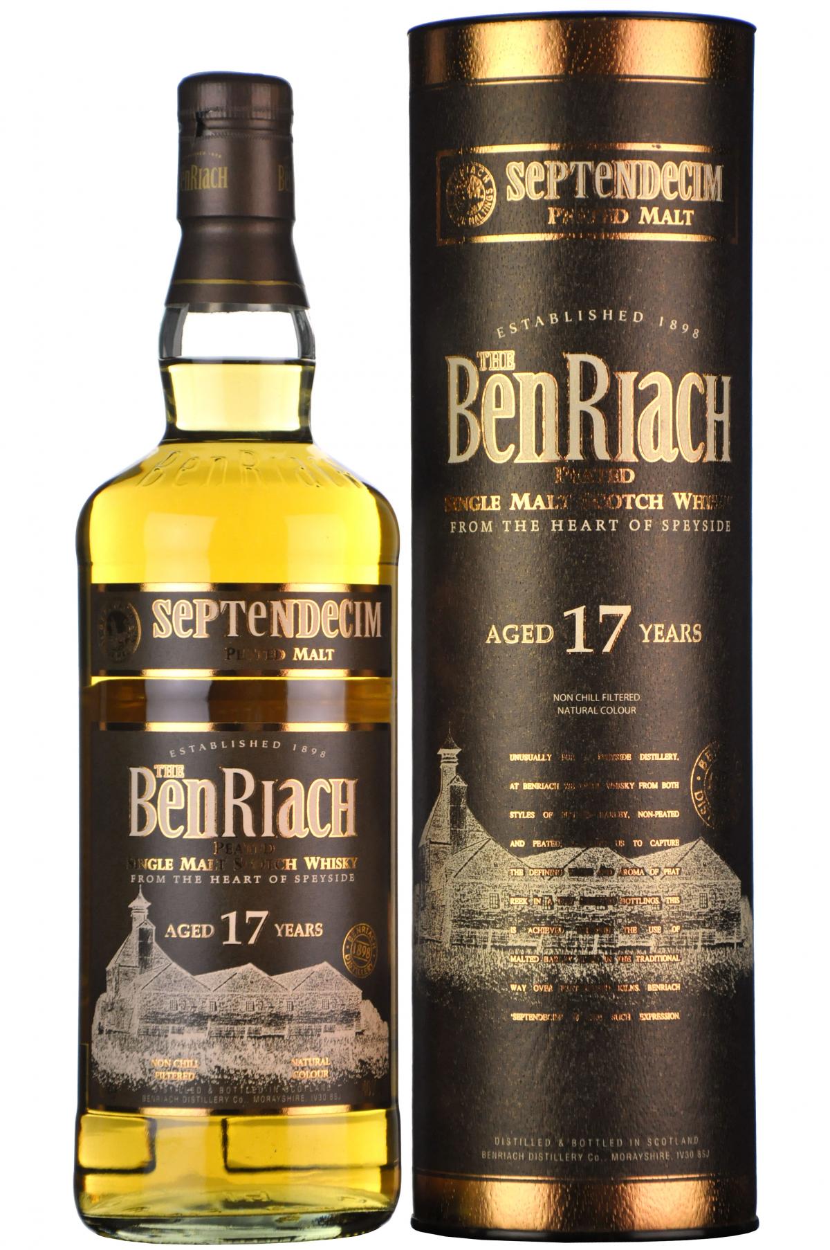 benriach 17 year old septendecim speyside single peated malt, scotch whisky, whiskey