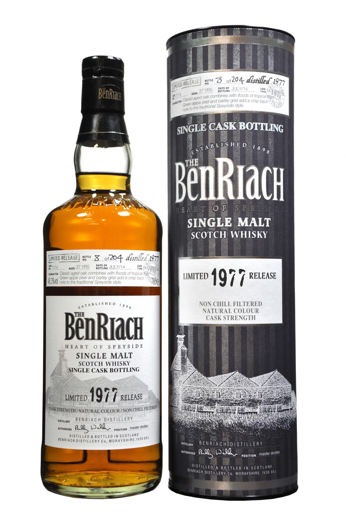 benriach 1977-2014, 37 year old, cask number 7114, batch 11 speyside single malt scotch whisky