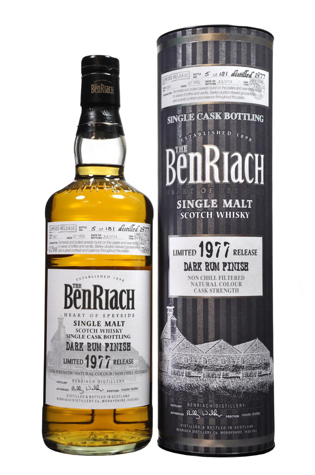 benriach 1977-2014, 37 year old, cask number 1891, batch 11 speyside single malt scotch whisky