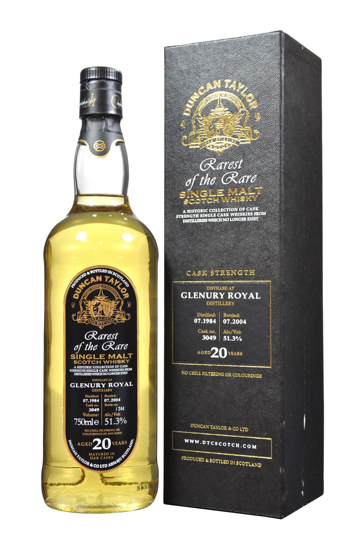 glenury royal 1984-2004, 20 year old, duncan taylor rarest of the rare, highland single malt scotch whisky