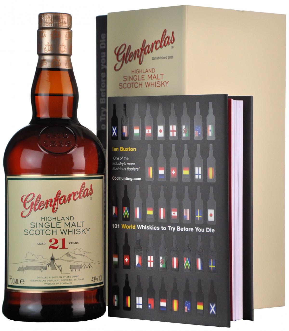 glenfarclas 21 year old + 101 world whiskies to try before you die, gift pack speyside single malt scotch whisky