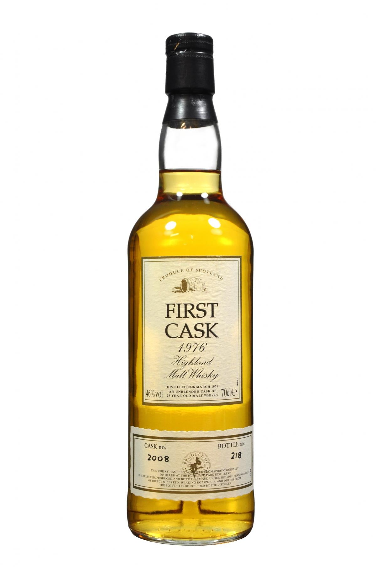 highland park 1976, 25 year old, first cask 2008 , single malt scotch whisky