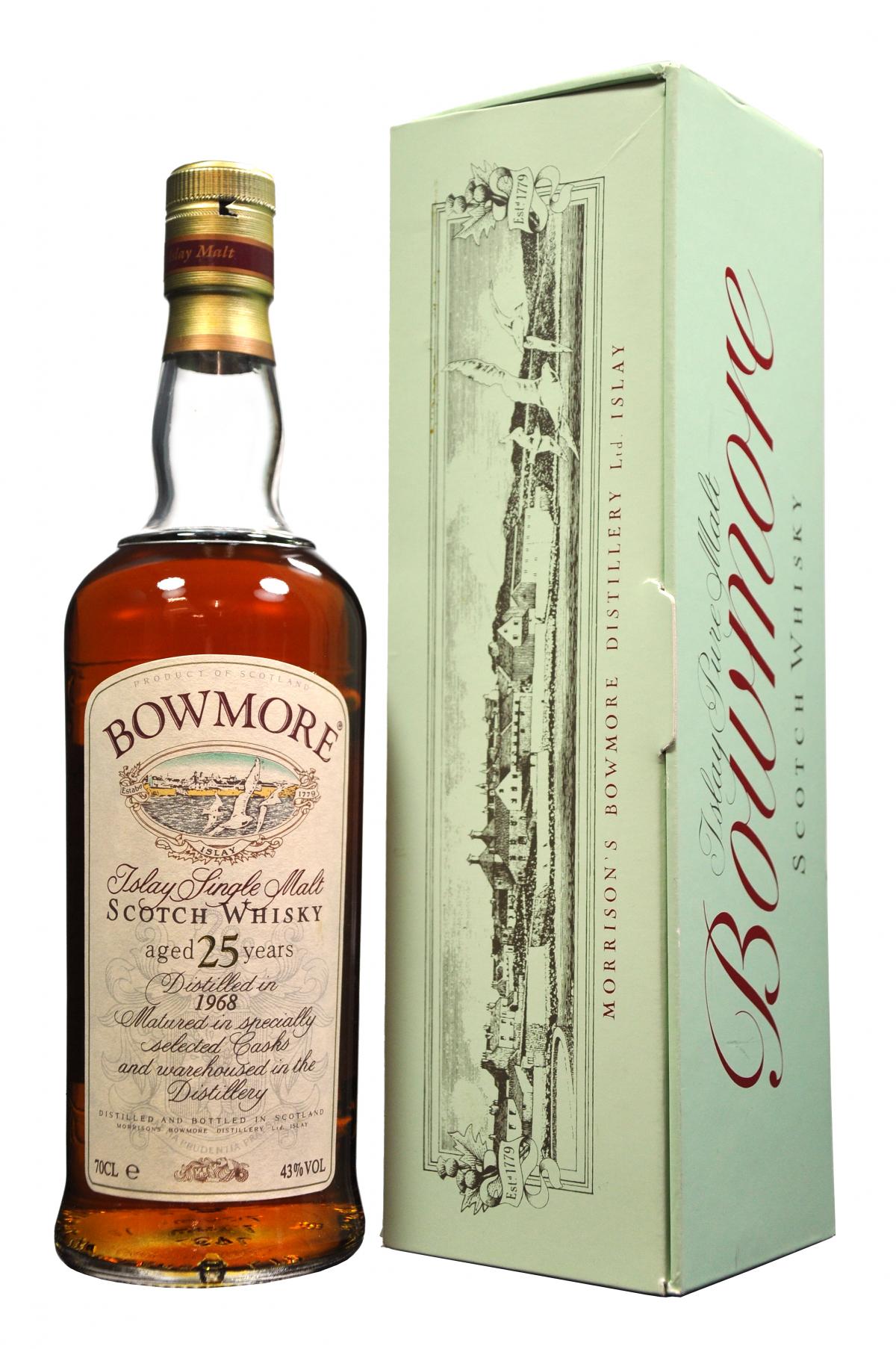 bowmore 1968, 25 year old, islay single malt scotch whisky, whiskey