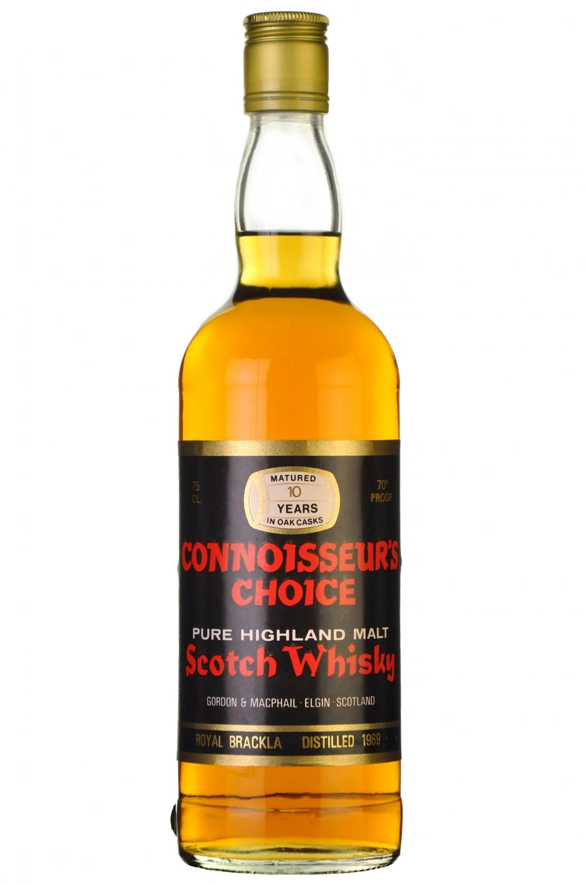 Royal Brackla 1969, connoisseurs choice 1970s, highland single malt scotch whisky