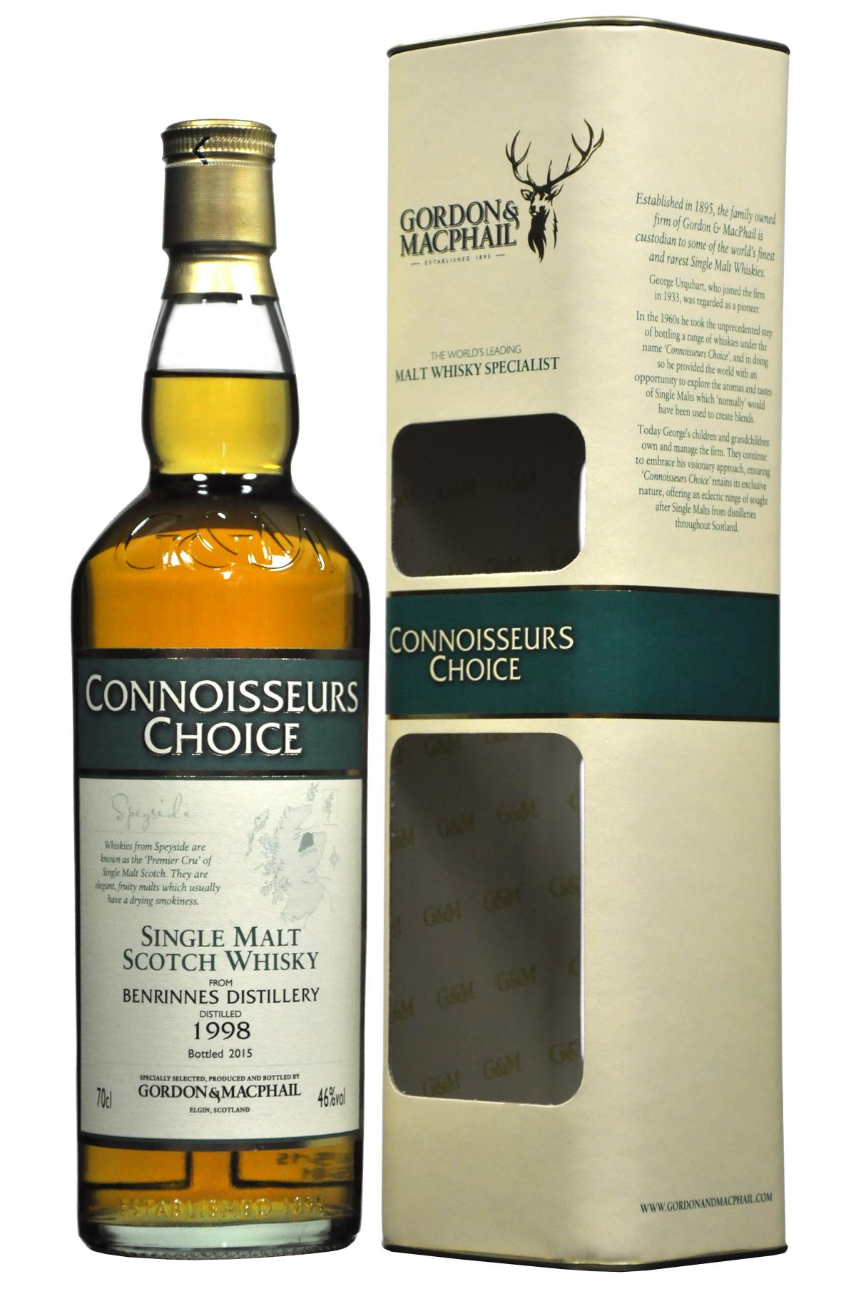 benrinnes 1998, connoisseurs choice, gordon and macphail whisky,