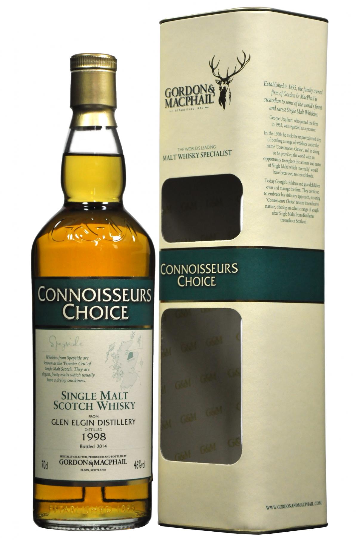 glen elgin 1998, connoisseurs choice, gordon and macphail whisky,