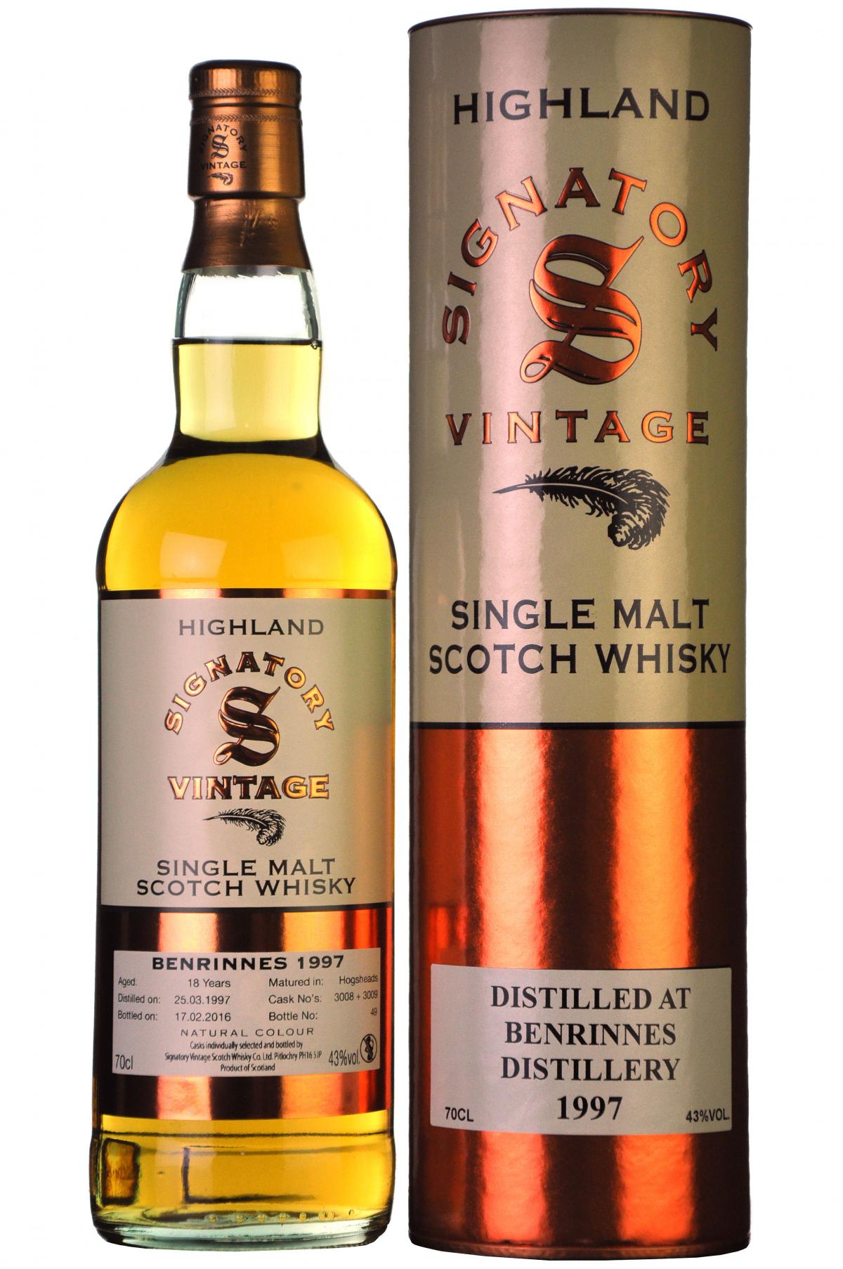 benrinnes 1997, 18 year old, signatory vintage cask 3008 + 3009,