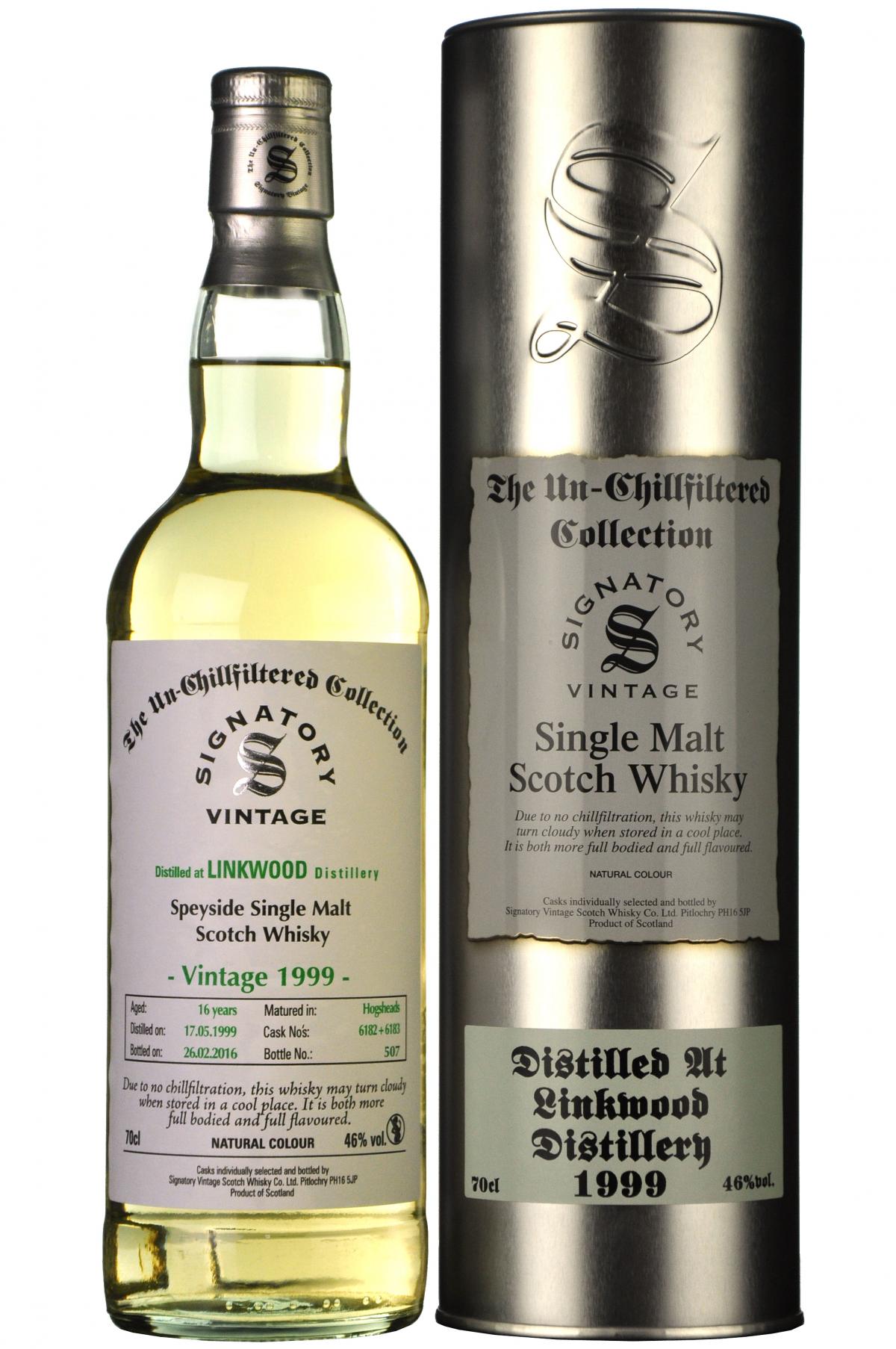 linkwood 1999, 16 year old, signatory vintage cask 6182 6183