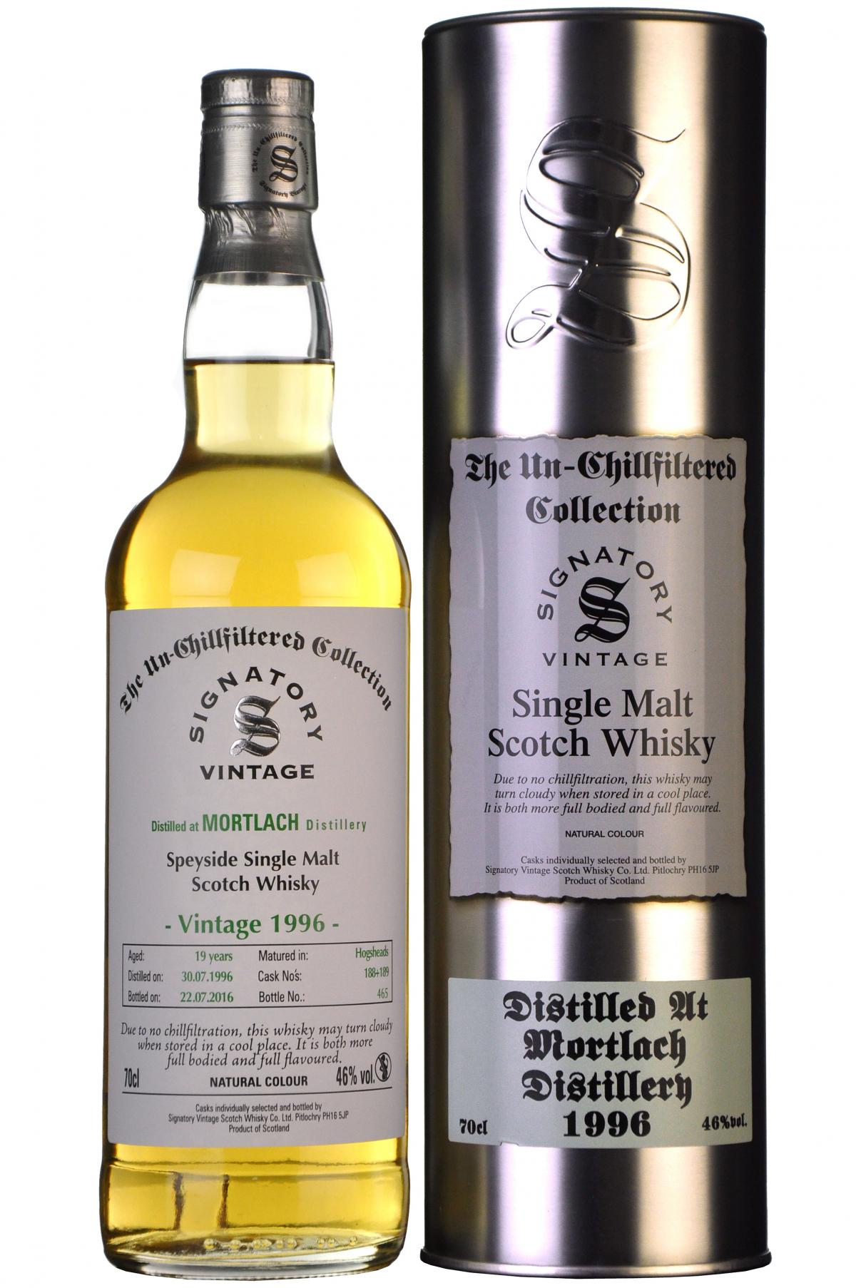 mortlach 1996, 19 year old, signatory vintage cask 188 + 189