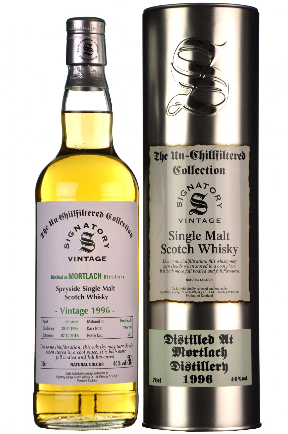 mortlach 1996, 20 year old, signatory vintage cask 195 + 196