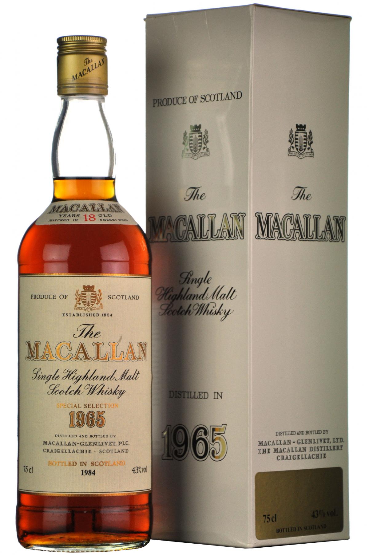 macallan 1965 18 year old bottled 1984 speyside single malt scotch whisky