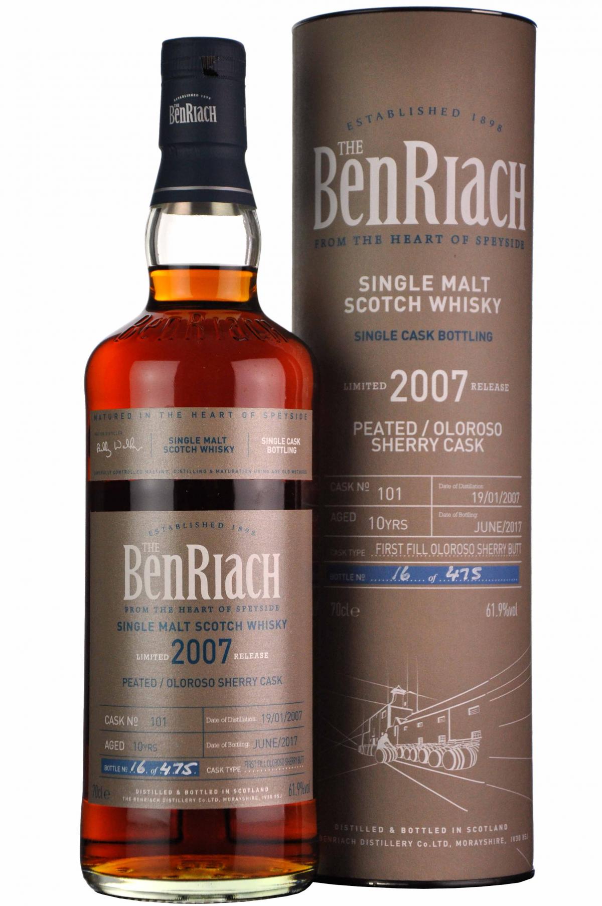 benriach 2007, 10 year old, single cask 101, batch 14,