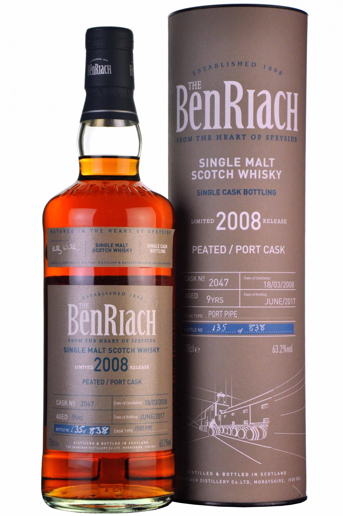 benriach 2008, 9 year old, single cask 2047, batch 14,