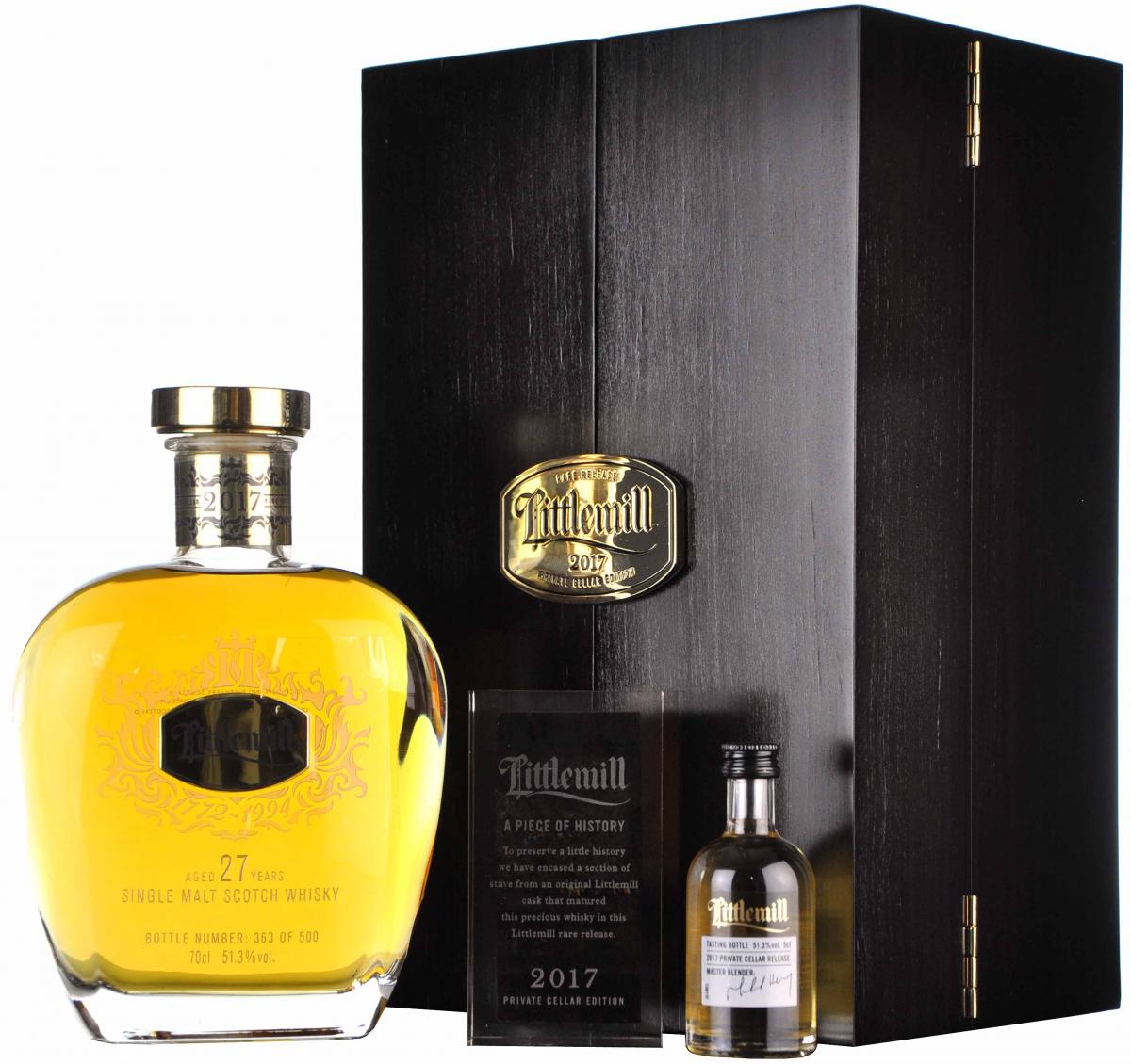 littlemill 1990, 27 year old, private cellar edition, lowland single malt scotch whisky,