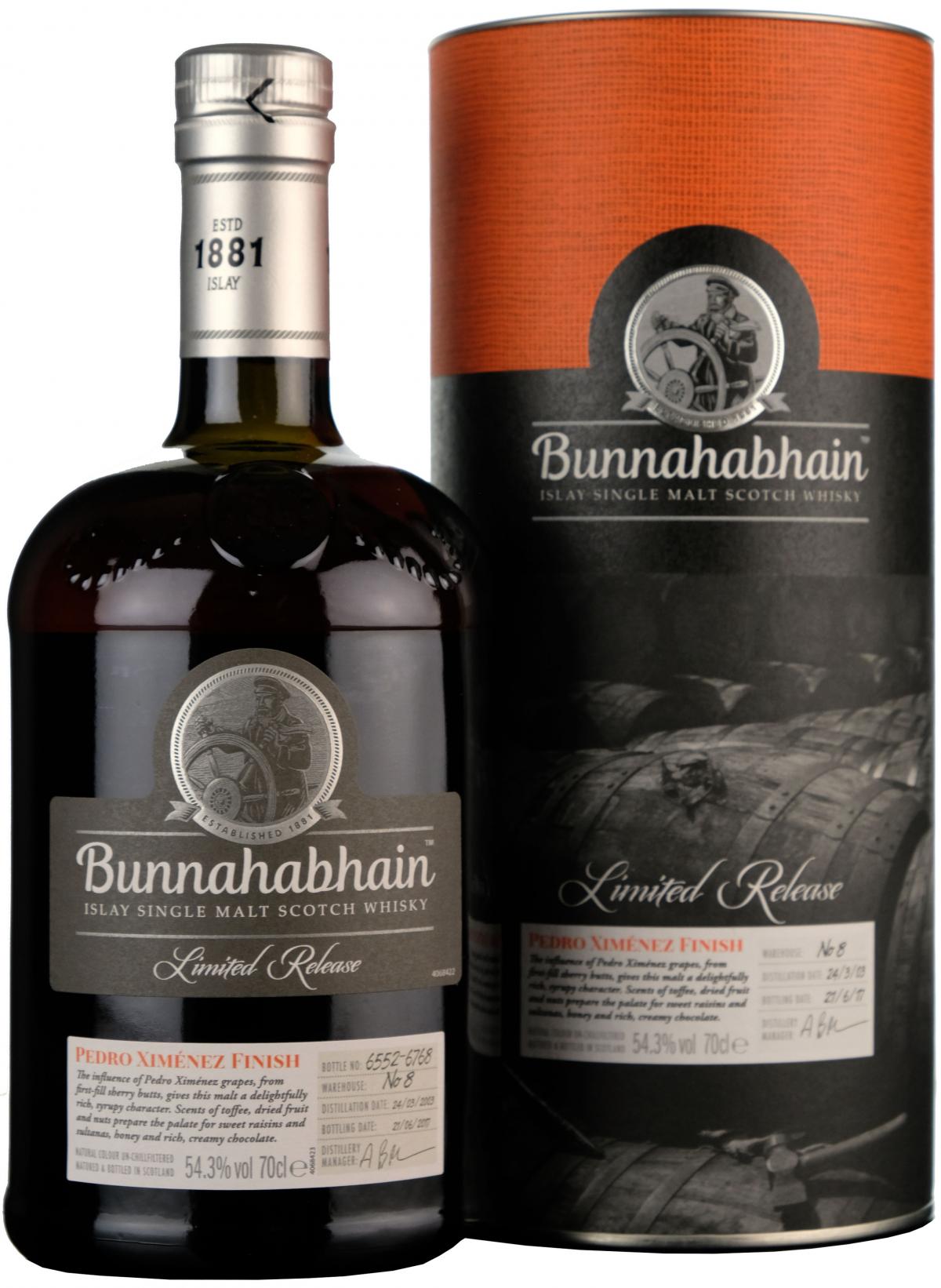 Bunnahabhain 2003, bottled 2017, Pedro XimÃ©nez Finish,