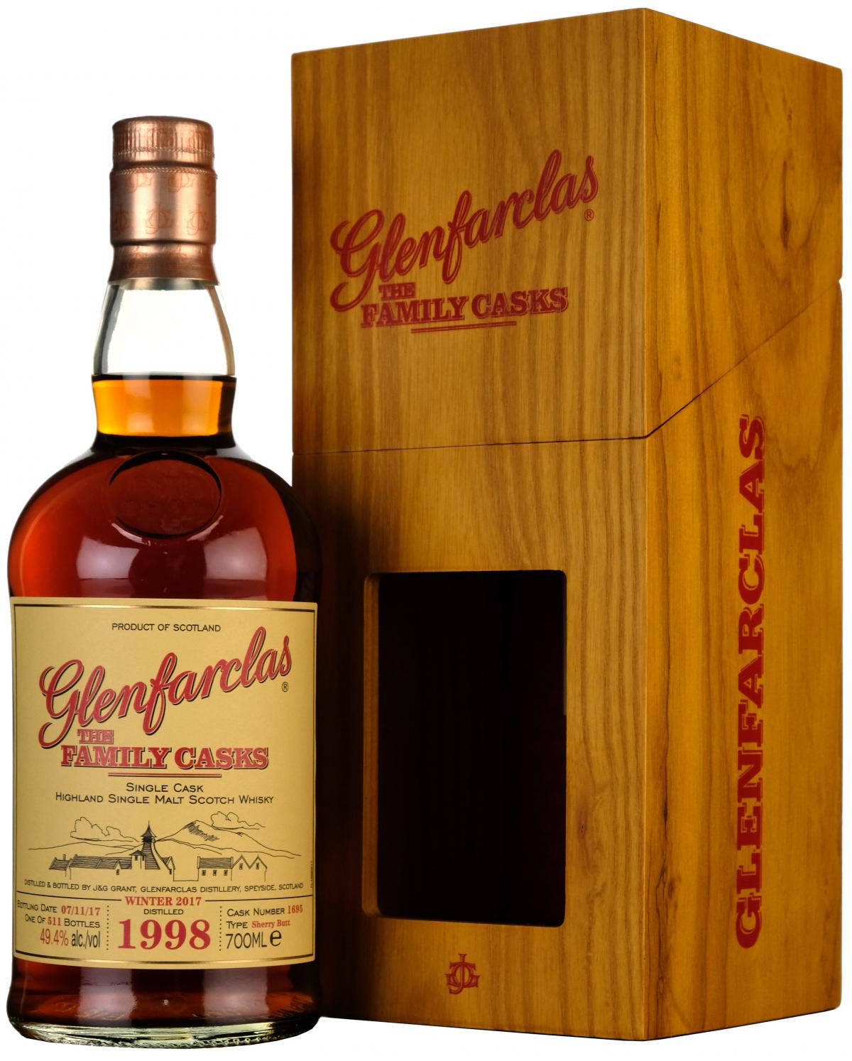 glenfarclas 1998, the family cask 1695, speyside single malt scotch whisky