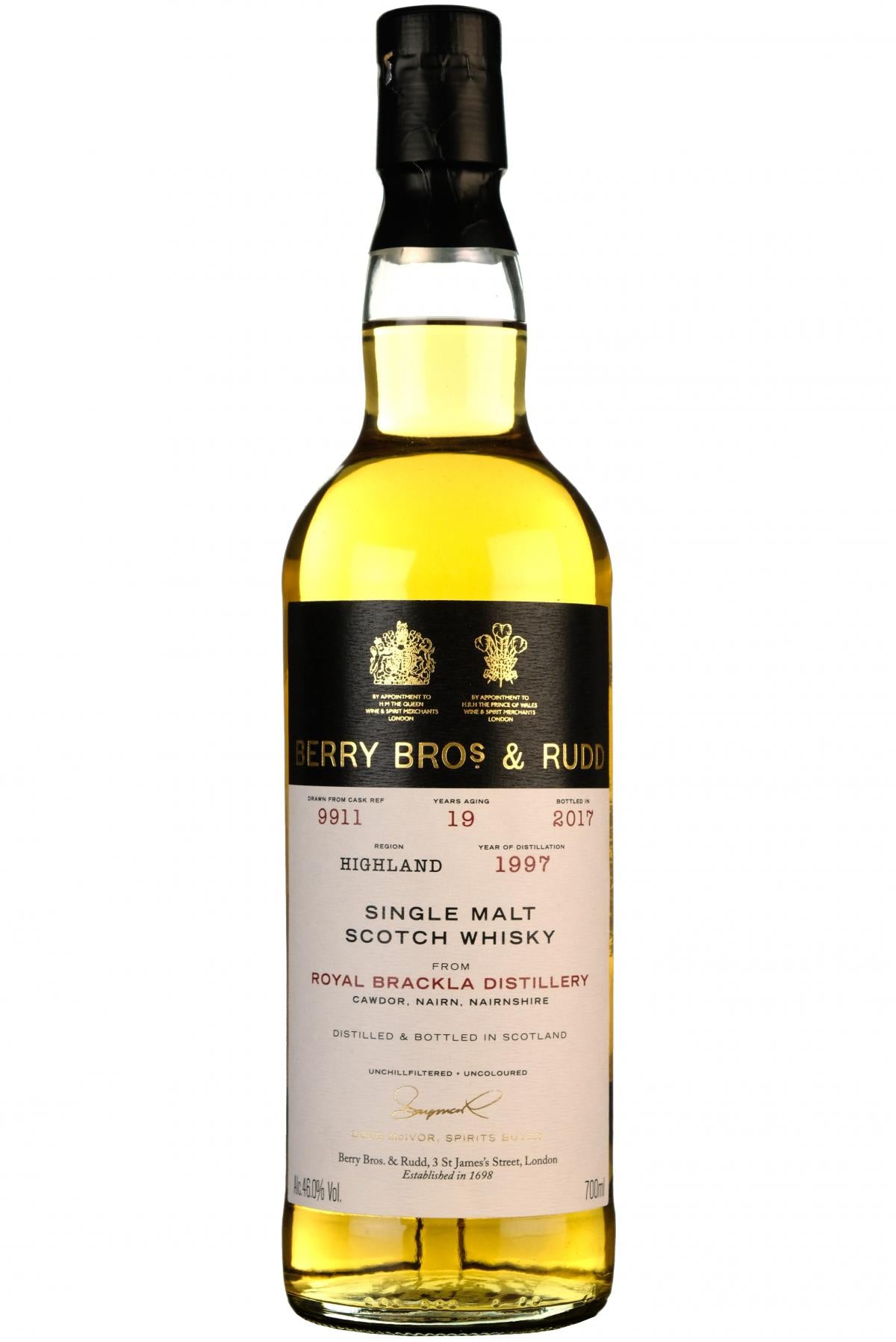 royal brackla, 1997, bottled 2017, 19 year old, single cask 9911, berry bros & rudd,