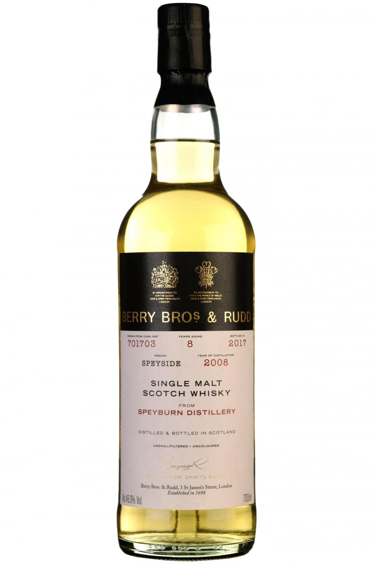 speyburn, 2008, bottled 2017, 8 year old, single cask 701703, berry bros & rudd,