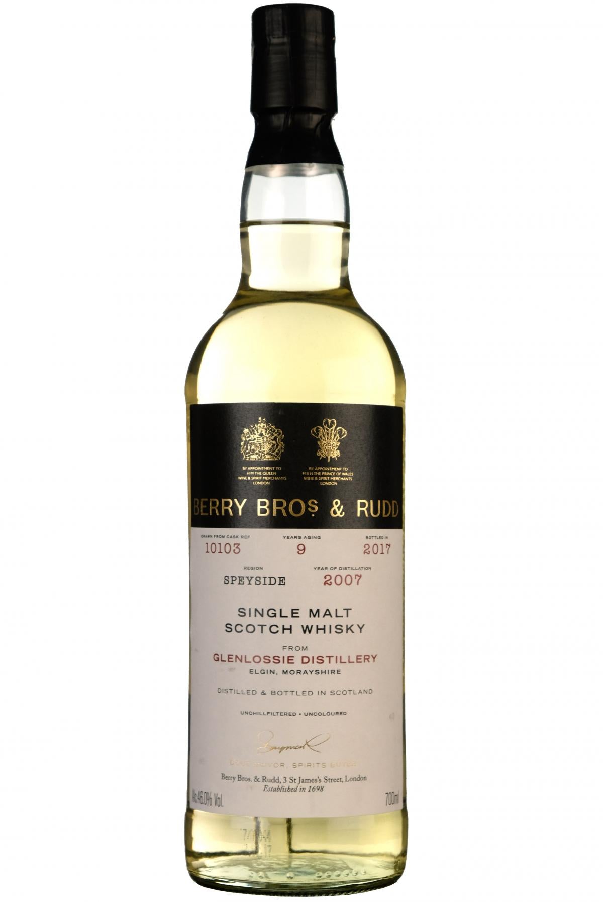 glenlossie, 2007, bottled 2017, 9 year old, single cask 10103, berry bros & rudd,