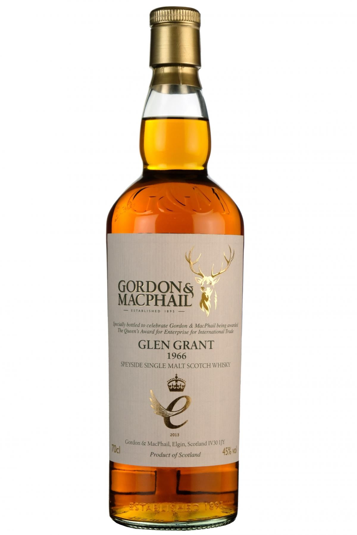 glen grant 1966-2013, gordon & macphail, speyside single malt scotch whisky, queens award