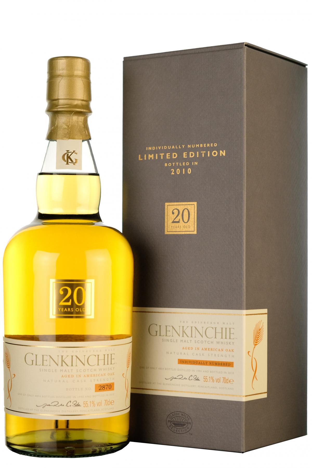 glenkinchie distilled 1990, 20 year old, lowland single malt scotch whisky whiskey