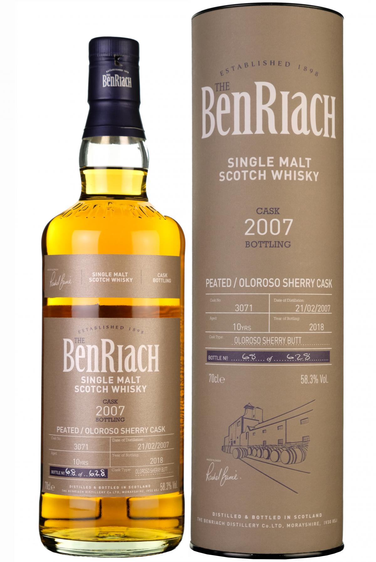 benriach 2007, 10 year old, single cask 3071, batch 15, speyside