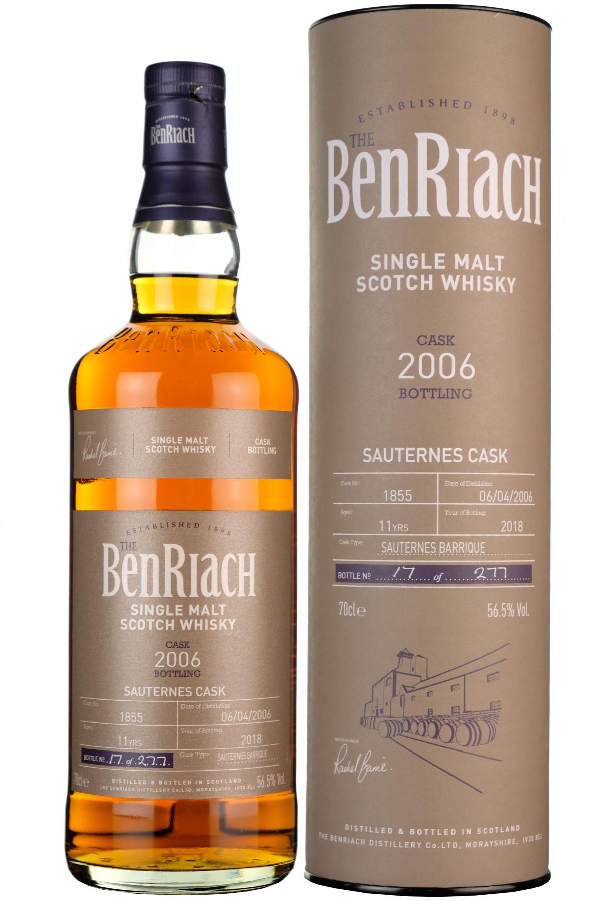 benriach 2006, 11 year old, single cask 1855, batch 15, speyside