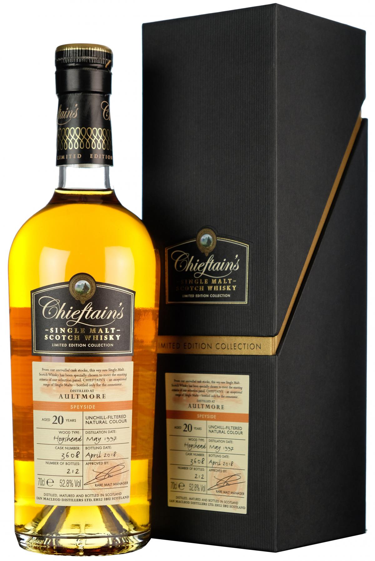 aultmore 20 year old chieftains single cask speyside single malt scotch whisky whiskey