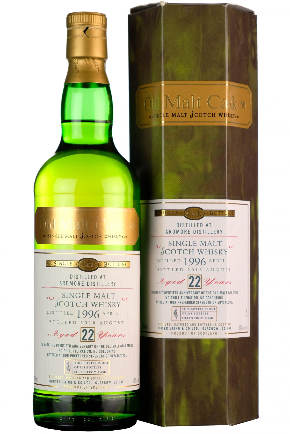 1996 ardmore 22 year old single cask old malt cask 20th anniversary hunter laing highland single malt scotch whisky