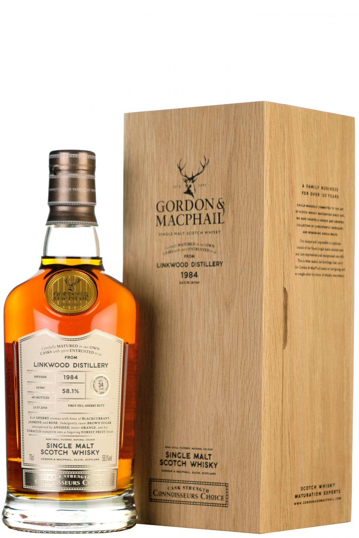 linkwood 1984 34 year old connoisseurs choice gordon and macphail cask strength single cask speyside single malt scotch whisky