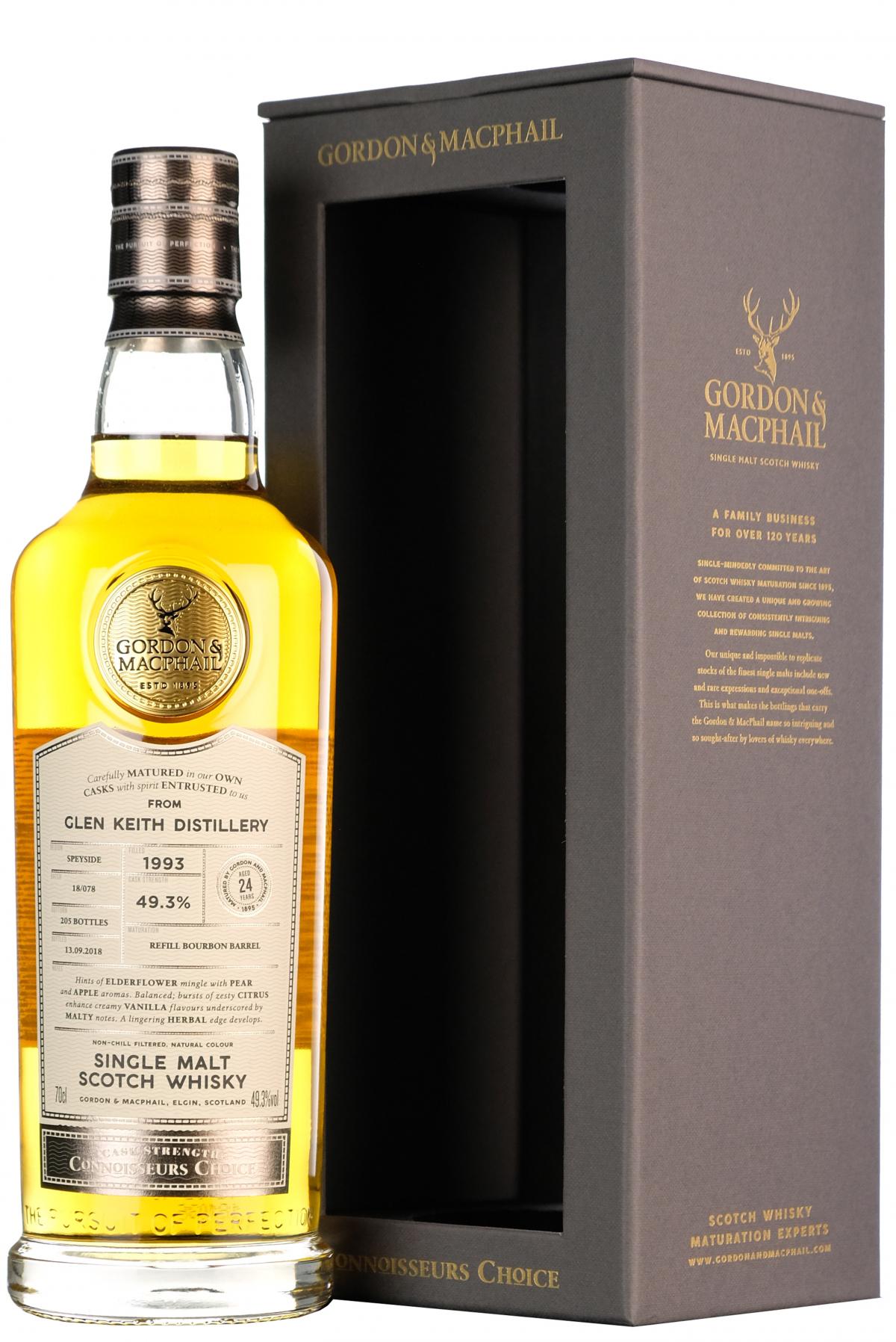 glen keith 1993 24 year old connoisseurs choice gordon and macphail cask strength single cask speyside single malt scotch whisky