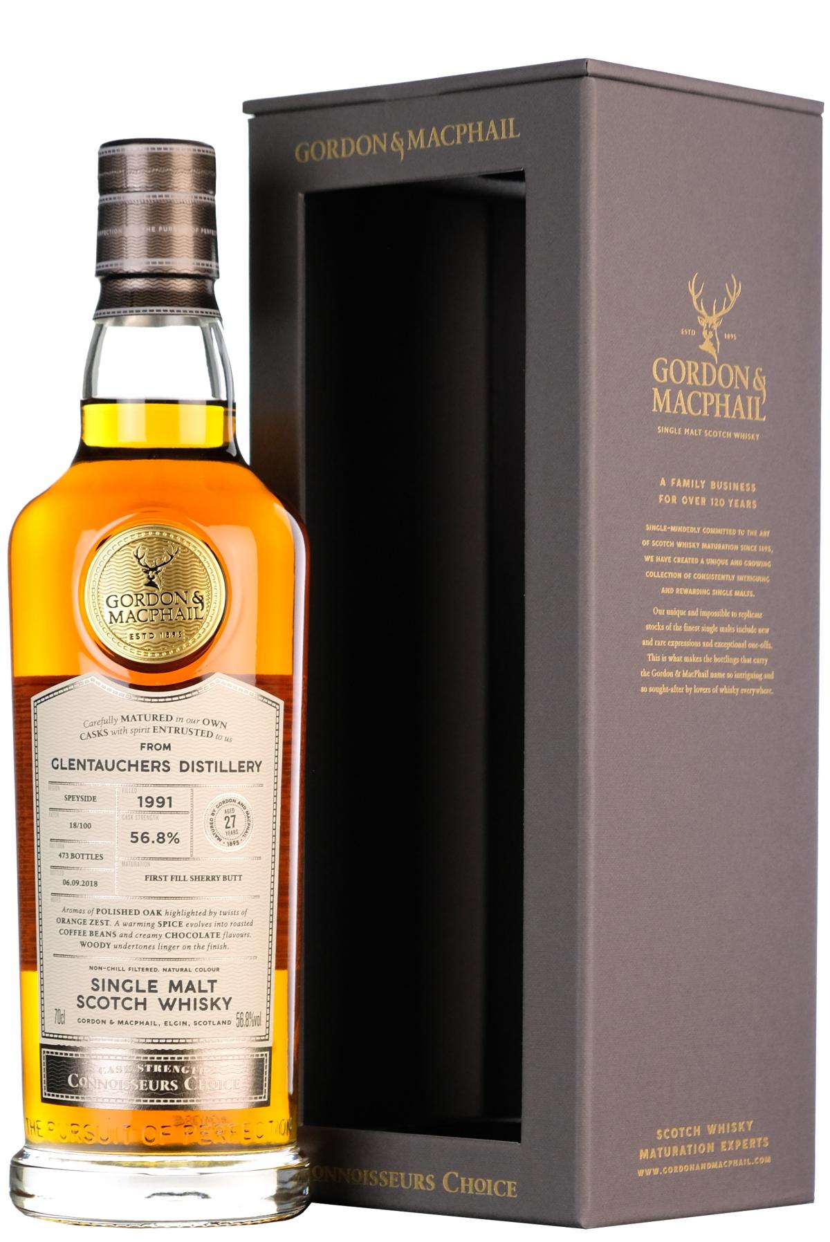 glentauchers 1991 27 year old connoisseurs choice gordon and macphail cask strength single cask speyside single malt scotch whisky