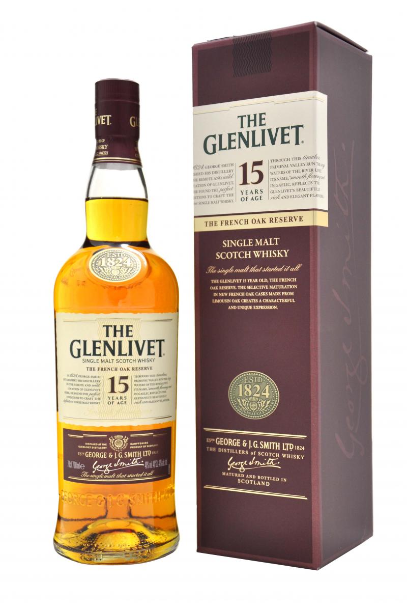 glenlivet, 15, year, old, the, french, oak, reserve, speyside, single, malt, scotch, whisky, whiskey