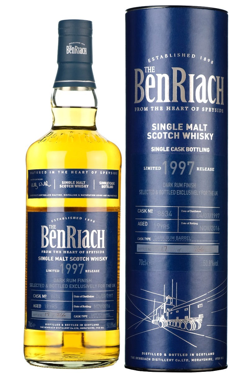 Benriach 1997 19 Year Old Single Cask 8634 Single Malt Scotch Speyside Whisky Dark Rum Barrel Finish UK Exclusive